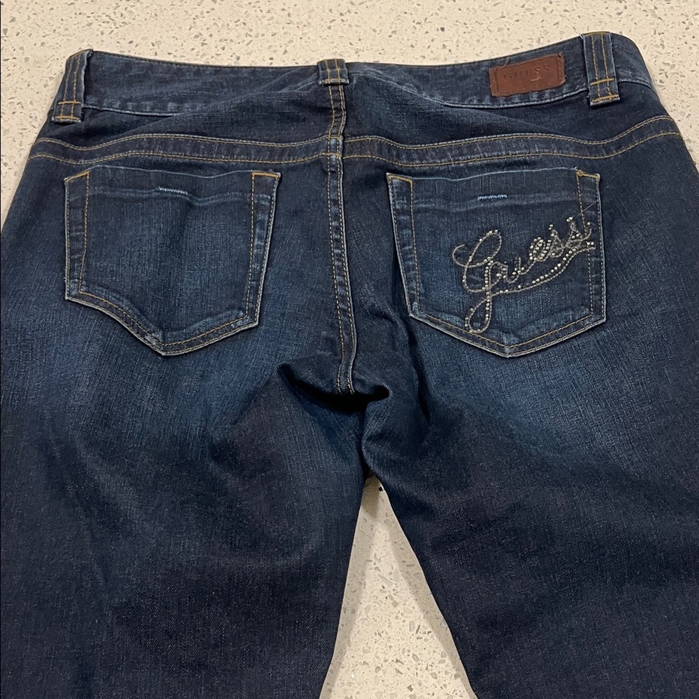 GUESS Low Rise Daredevil Boot Dark Blue Contrast Stitching Stretch Jeans Size 29 - Picture 12 of 16